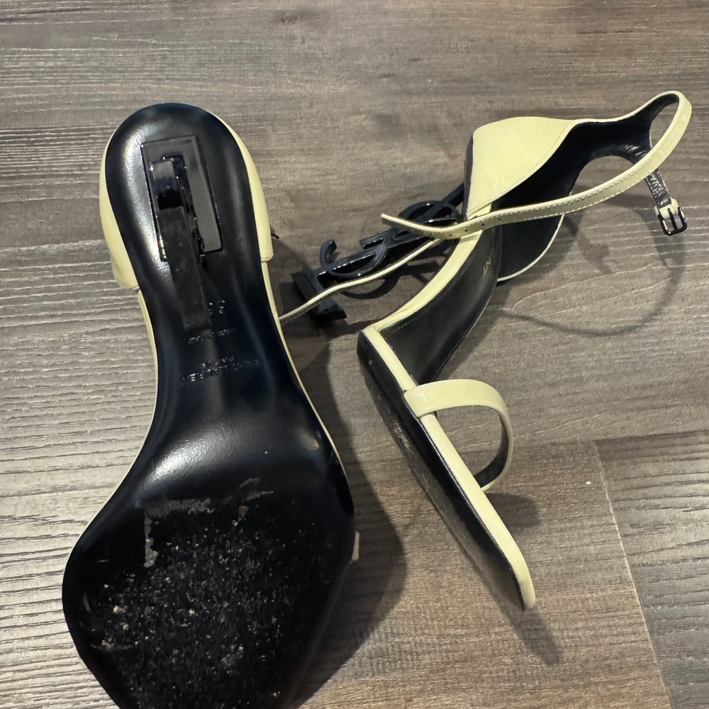 Saint Laurent Women's Beige Ankle Strap Heels